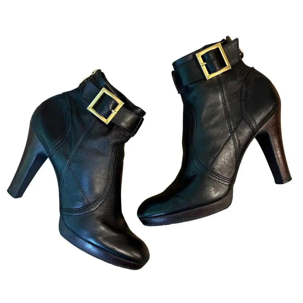 Tory Burch Ankle Boots Melrose Mestico Leather Heel Moto Black Logo Women’s 9.5